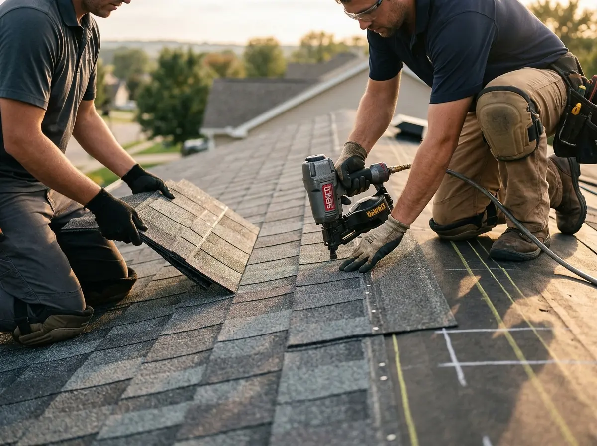 Professional roofer working on a residential roof in Mill Valley